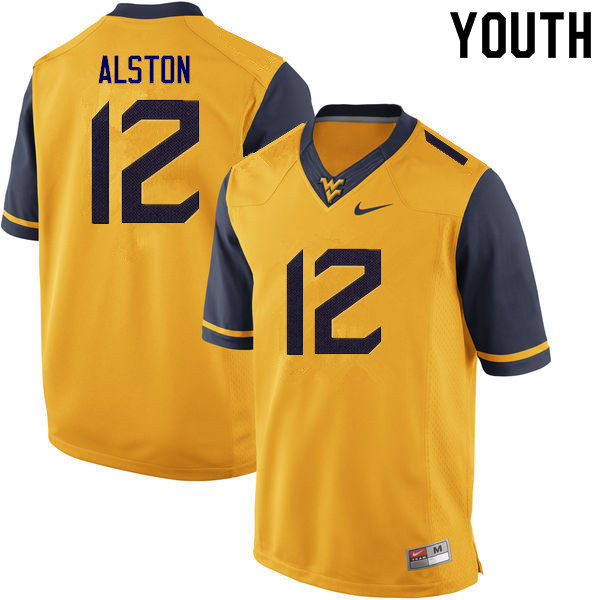NCAA Youth Taijh Alston West Virginia Mountaineers Gold #12 Nike Stitched Football College Authentic Jersey UZ23M57NN